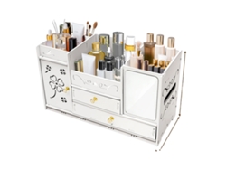 Caja organizadora de cosméticos, diseño con múltiples cajones, espejo práctico, blanca, M
