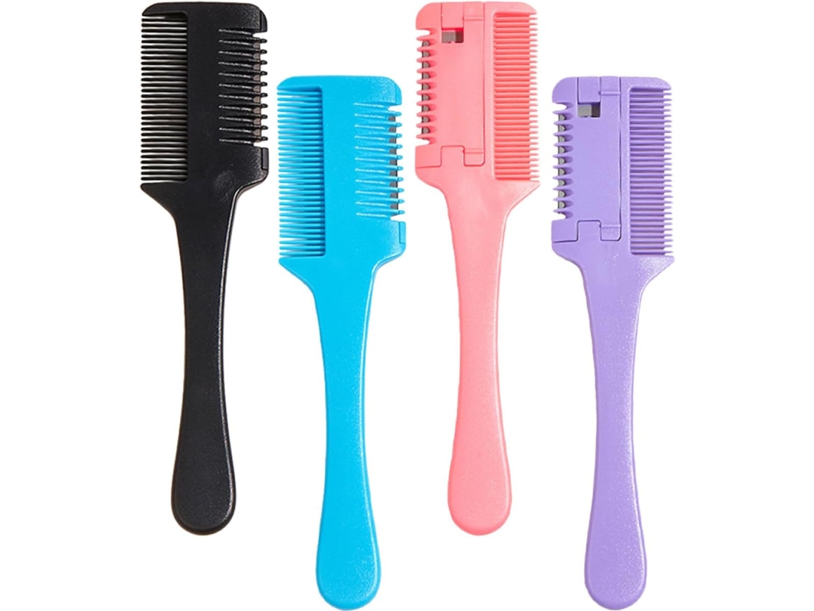 Peigne De Coupe Doble Face 4 Pièces Negro Azul Rosa Violy, Outil Tonte Y Amincissement Des