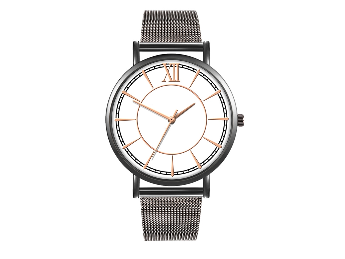 Reloj De Moda Para Parejas Con Correa De Malla Dial Redondo Cuarzo Unisex