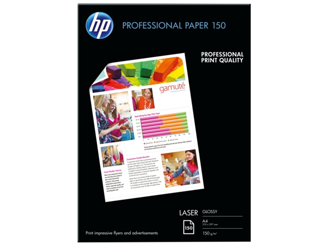 Papel láser brillante profesional HP de 150 gramos/m²- 150 hojas/A4/210 x 297 mm (CG965A)