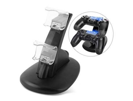 Soporte de estación de carga de consola de cargador de controlador USB dual para controlador PS4 Slim / Pro hecho de material de PVC negro