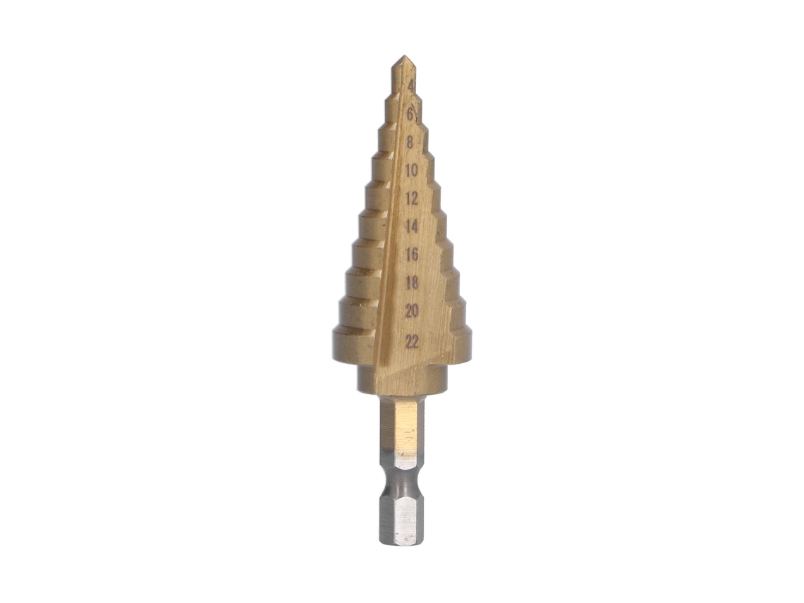 Broca Escalonada Hexagonal De Acero De Alta Velocidad De 4-22 Mm Para Acero, Latón, Madera Y Plástico.
