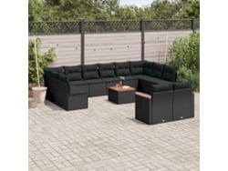 Conjunto de sofá de jardín de 13 piezas con cojines de mimbre sintético negro, Dkd Home Decor
