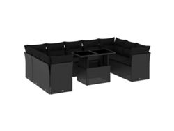 Conjunto 10 de sofás de jardín VIDAXL cojines ratán sintético negro