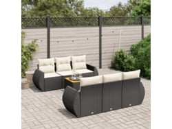 Conjunto de sofá de jardín de 7 piezas con cojines, ratán negro, Dkd Home Decor