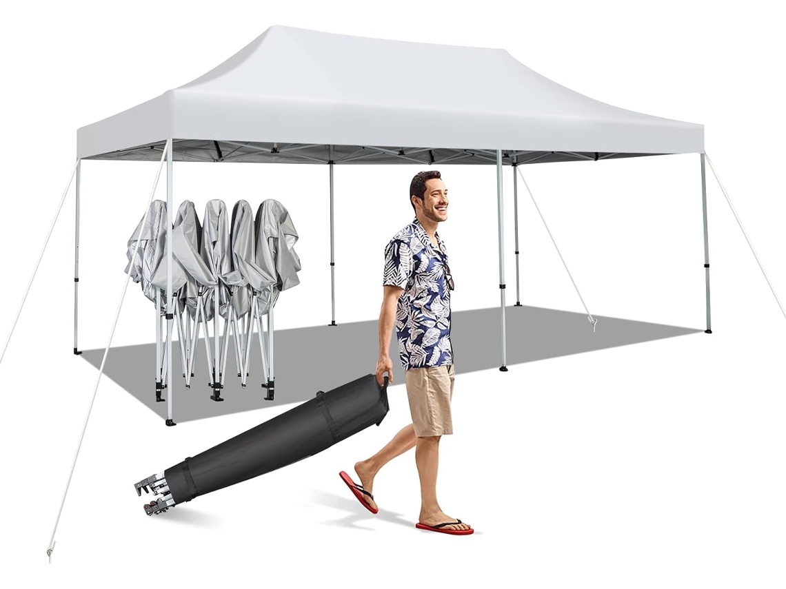 Carpa Plegable 6x3, Pergolas de Jardin UPF 50+ Ruedas & Bolsa Portátil, Cenadores para Jardin Pop-up Altura Ajustable, Montaje Facíl, ExteiorTerraza COSTWAY
