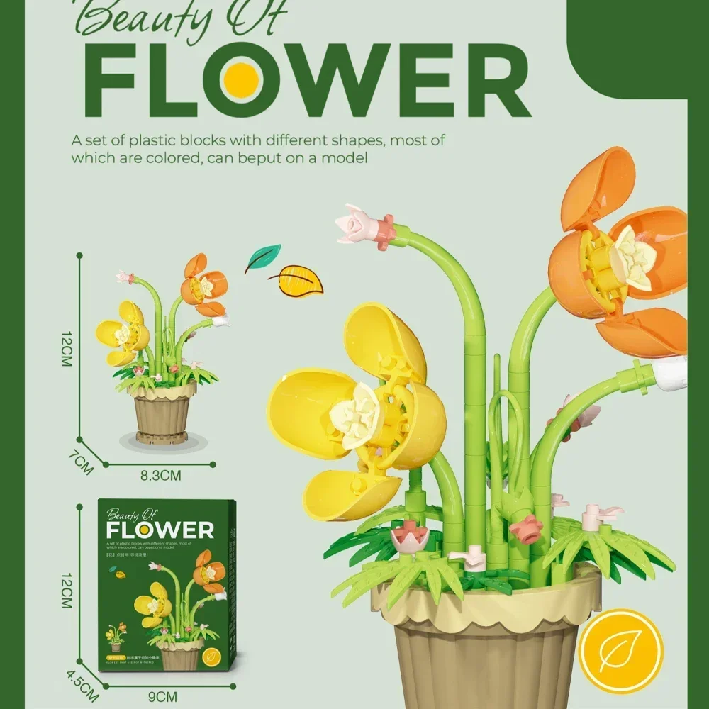 Macetas en miniatura para construir con bloques de construcción con exquisitos detalles florales.