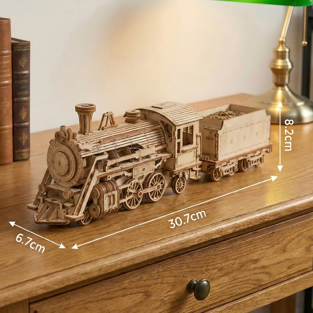 Maqueta De Madera 3d, Juguete Artístico Y Creativo. Locomotora De Vapor Antigua.
