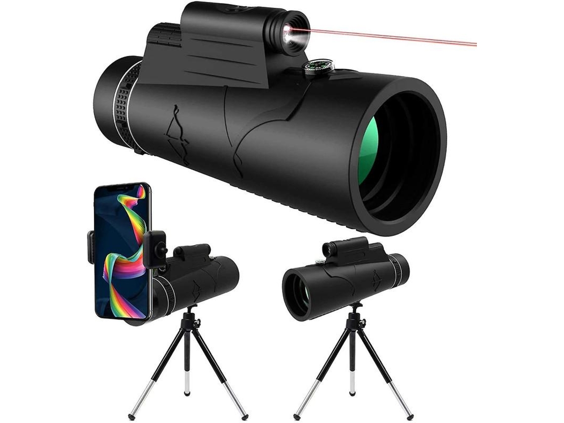 Telescopio monocular HD 12X50 con luz LED roja para visión nocturna Monocular impermeable con soporte para teléfono Trípode Brújula para BISBISOUS