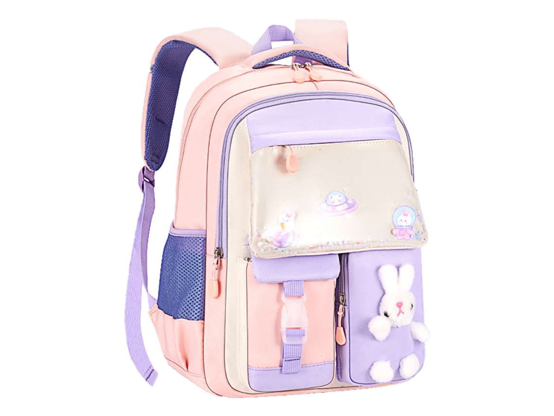 Mochila Para Niños Con Conejo Suave Y Cómoda De Capacidad Grande Multicapa Tela Oxford Morado Para Colegio