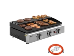 Parrilla de gas portátil de sobremesa con 3 quemadores cerámicos y rejilla, 7,5 kW