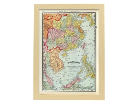 NACNIC Pósters Geográficos En Estilo Vintage Mapa De Indochina De 1897 Ilustraciones De Antiguos Mapamundis En Tonos Sepia Tamaño A4, Con Marco Bla...