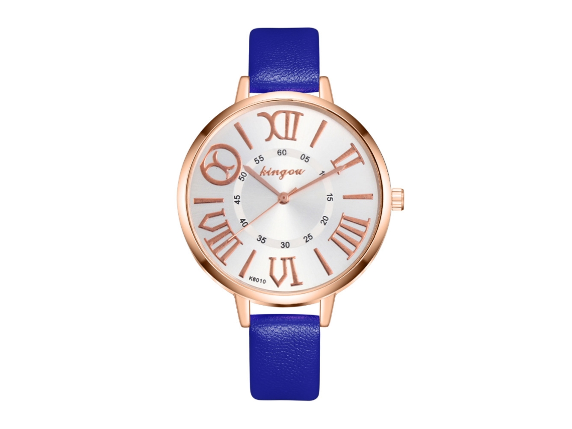 Reloj Analógico De Mujer Delgado Y Sencillo De Piel Sintética Con Movimiento De Cuarzo (azul)