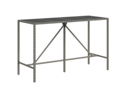 Mesa de bar con tablero de cristal y base de mimbre, patas grises, MAISON EXCLUSIVE (180x70x110 cm)