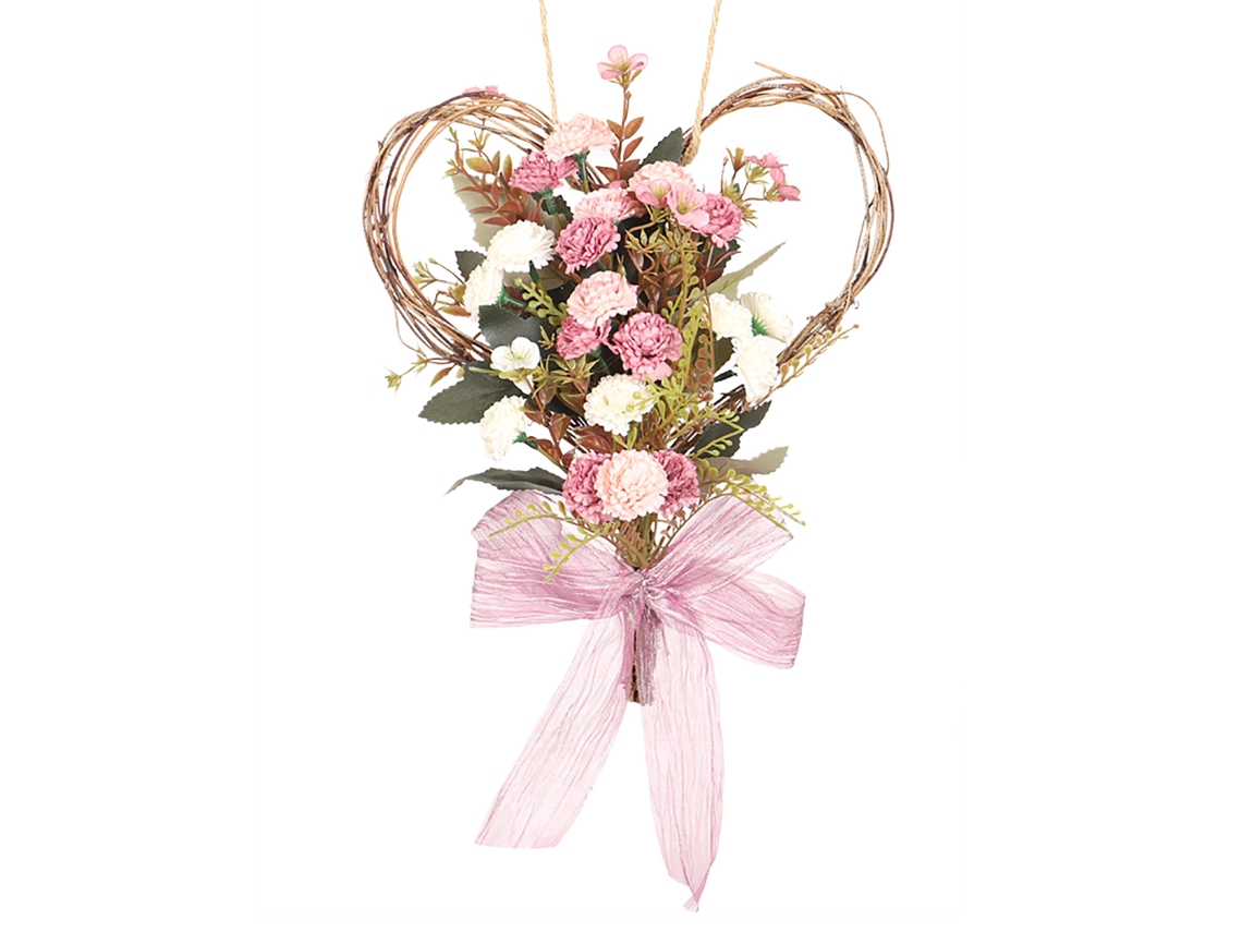 Adorno de corona con corazón de clavel artificial para el Día de la Madre.