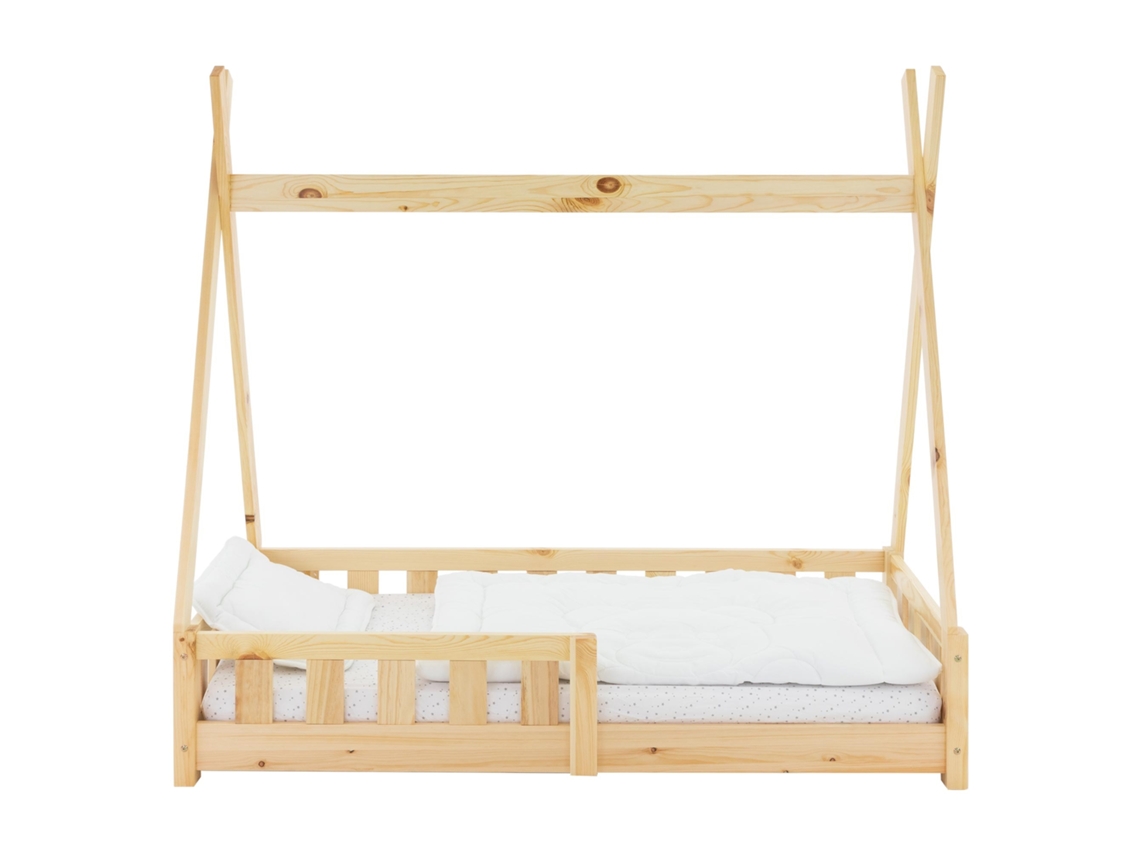 Cama infantil tipi ML-Design 70x140 cm color natural con protección anticaída y somier