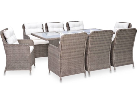 Conjunto 9 Conjunto de comedor de jardín VIDAXL ratán sintético marrón