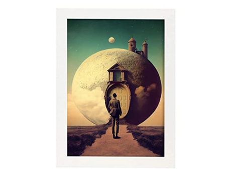 NACNIC Poster Hogar Lunar En Estilo Surrealismo Cinematográfico Ilustraciones Y Grabados De Historieta Abstracta Y Artística A3 Marcos Blancos