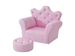Sofá Infantil Con Reposapiés, Respaldo Alto, Forma De Corona, Brazos Acolchados, 58x40,5x49 Cm, Rosa.