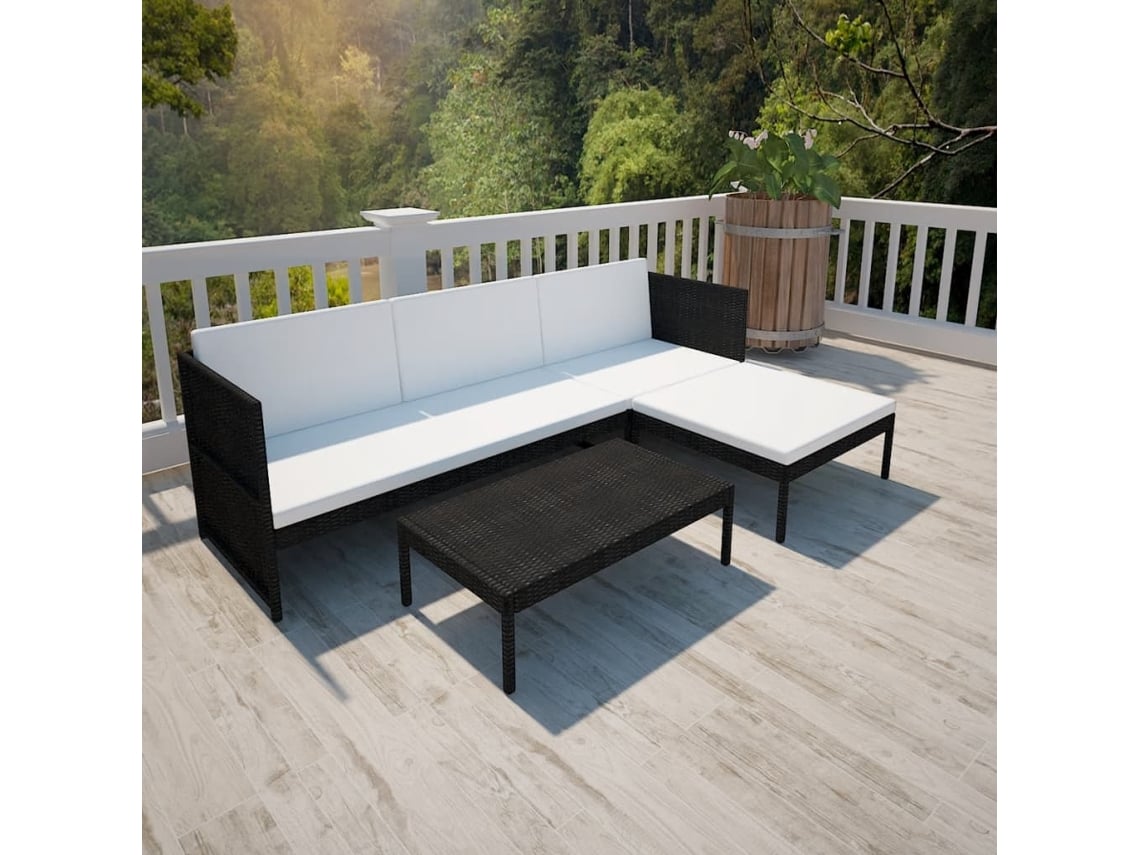 Conjunto de jardín de 3 piezas con cojines de mimbre negros de DKD Home Decor