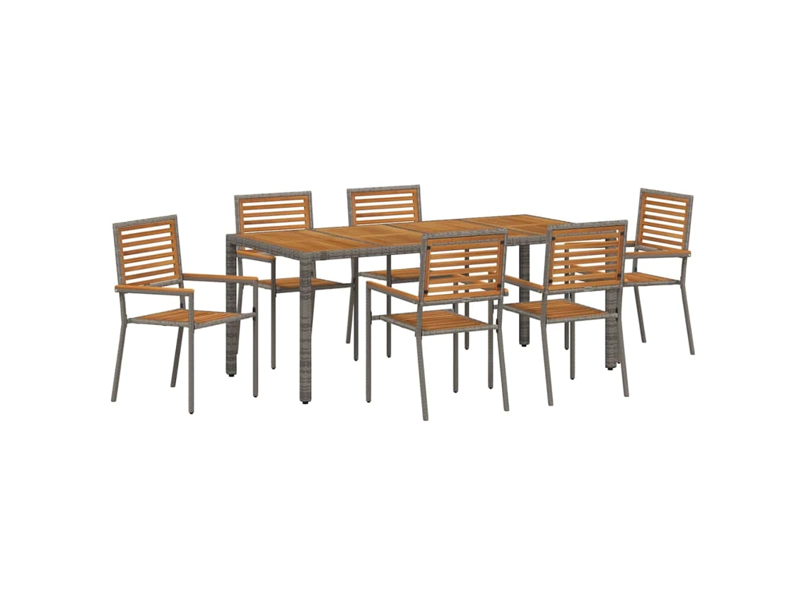 Maison Exclusive - Juego de comedor de jardín de 7 piezas, mimbre gris y marrón