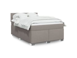 Cama Box Spring Con Colchón Tela Gris Taupe 140x190 Cm