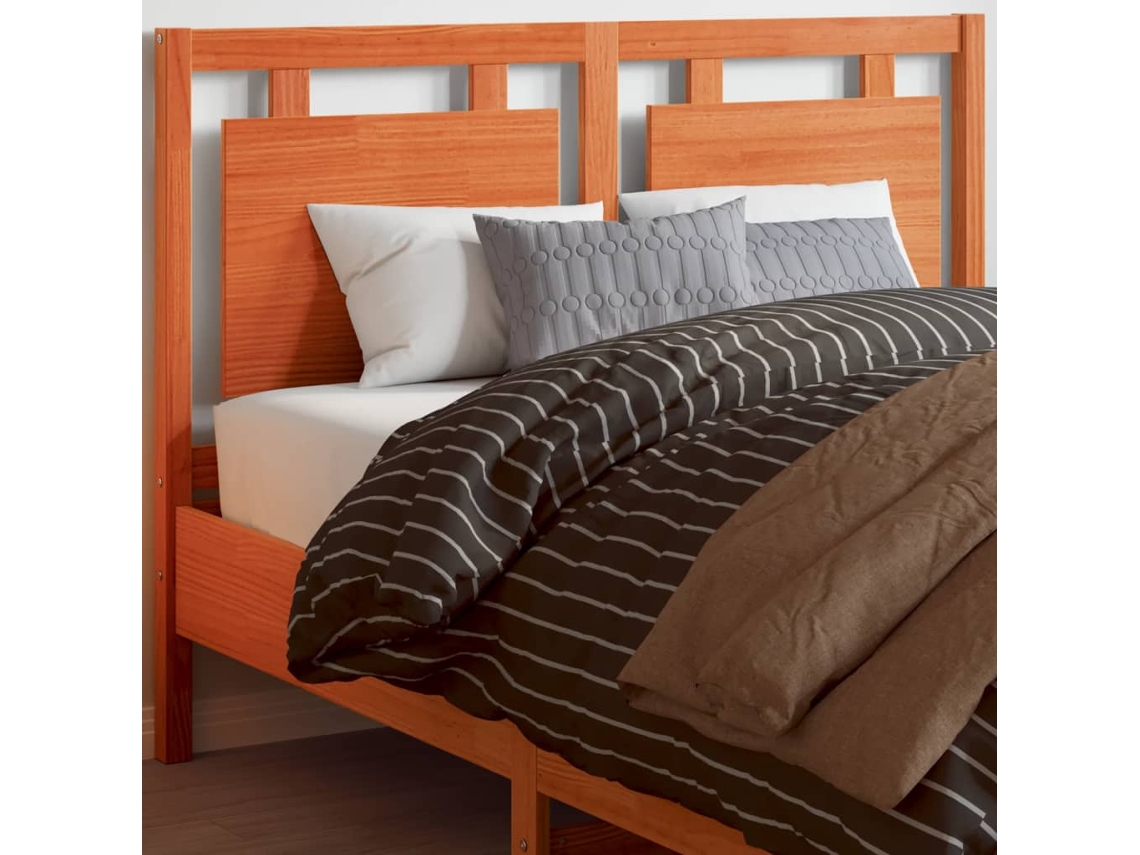 Cabecero De Cama Madera Maciza De Pino Marrón Cera 135 Cm