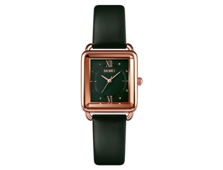 Reloj de Cuarzo de Moda para Mujer Reloj Cuadrado Resistente al Agua con Correa de Cuero-Verde LUUCOZK