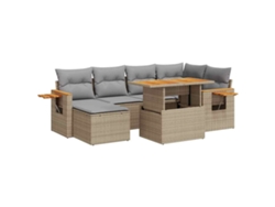 Maison Exclusive - Set Sofás Jardín Y Cojines 7 Pzas Ratán Sintético Acacia Beige