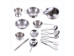 16pcs Conjunto De Panelas E Frigideiras De Aço Inox Brinquedo De Cozinha Para Crianças