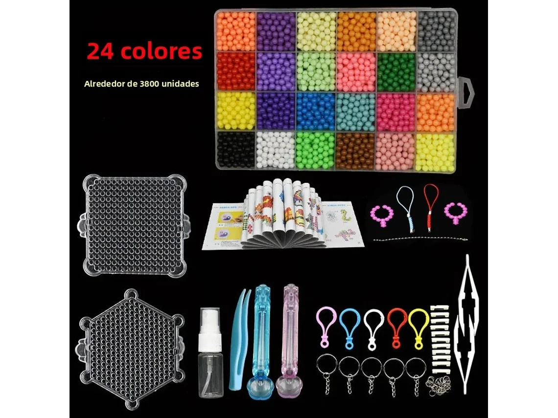 (24 Colores - 3800 Piezas) Juego De Cuentas Para Hacer Tú Mismo, Que Incluye Cuentas Mágicas Creativas Y Un Tablero De Rompecabezas.
