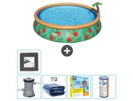 Piscina Hinchable Redonda Fast Set BESTWAY - Estampado Paraíso - 457 x 84 cm - Bomba Incluida Accesorios CB18