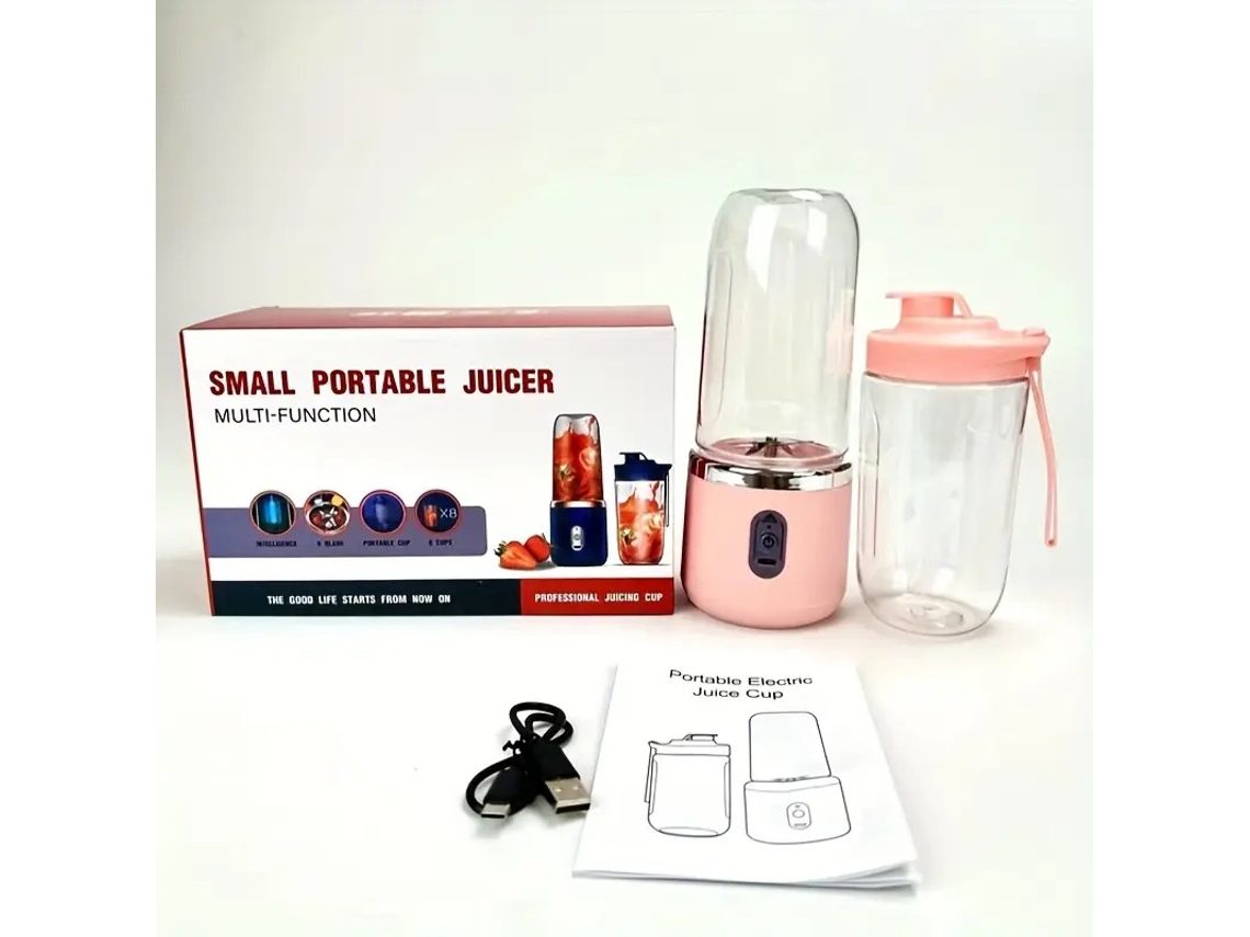 Licuadora Y Extractor De Jugo Portátil 2 En 1 Con Seis Cuchillas, Función De Carga Usb Y Doble Recipiente Recolector.