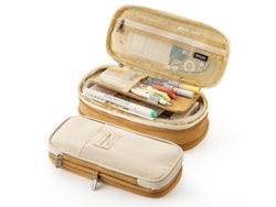 Estuche de gran capacidad, estuche plegable de lona con doble cremallera, color azul marino Chennnls