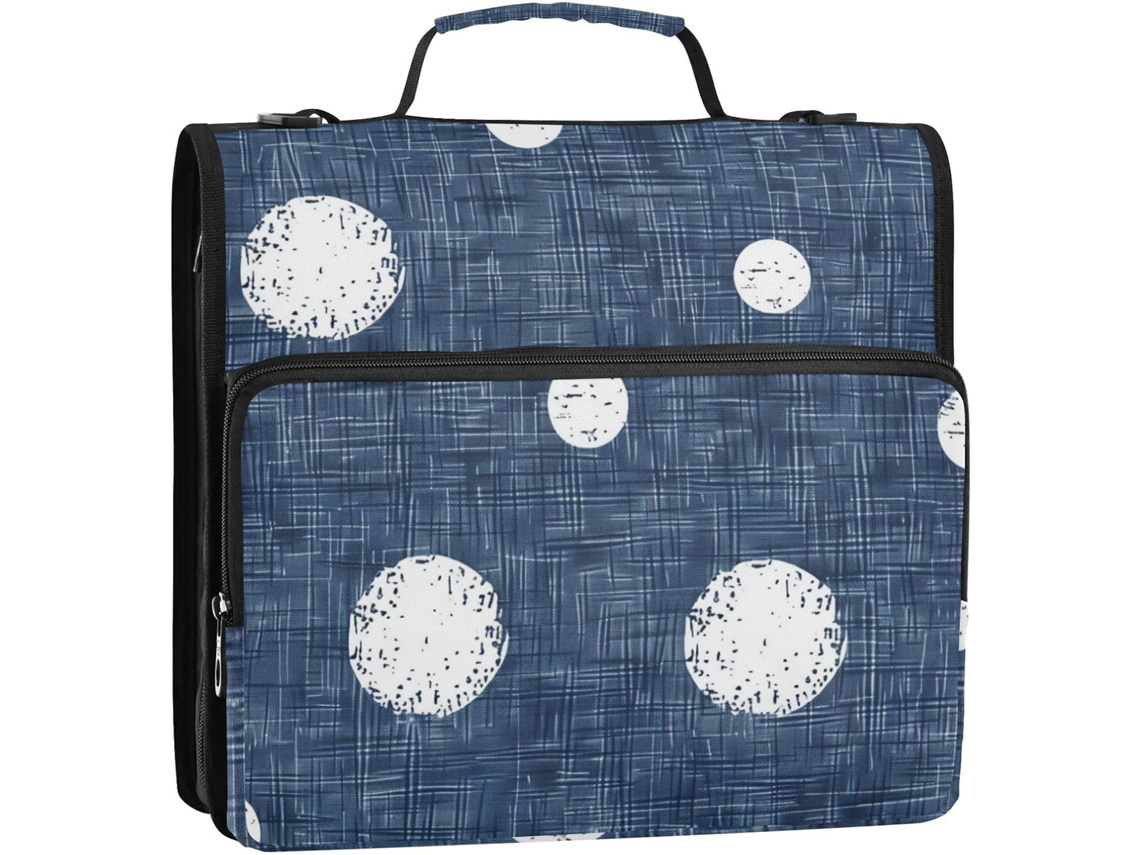 Besportble Bolsa De Almacenamiento Redonda Con Lunares Blancos Sobre Fondo Azul Vaquero Y Cremallera Con Asa