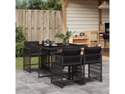 Juego de comedor de jardín de 5 piezas con cojines, mimbre sintético negro, DKD Home Decor