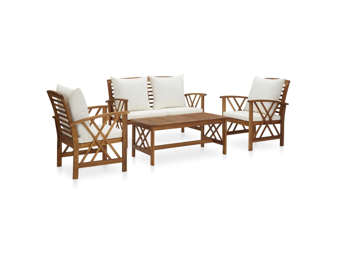 Conjunto de jardín de 4 piezas con cojines de madera maciza de acacia DKD Home Decor