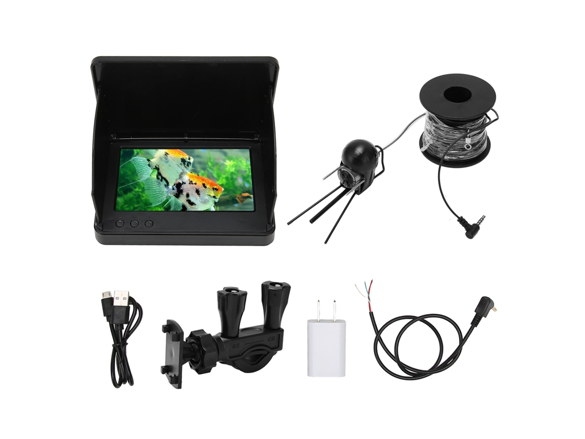 Cámara de pesca subacuática con visión nocturna, IPS HD de 5 pulgadas, 15 m de longitud, enchufe estadounidense 100-240 V.
