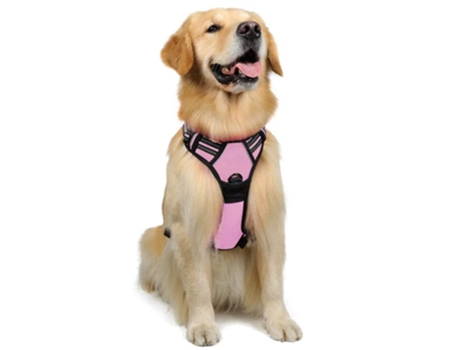 Arneses para mascotas con collar para perros, chaleco Oxford reflectante ajustable, clips para correa delantera/trasera, rosa - M ZMDECQNA