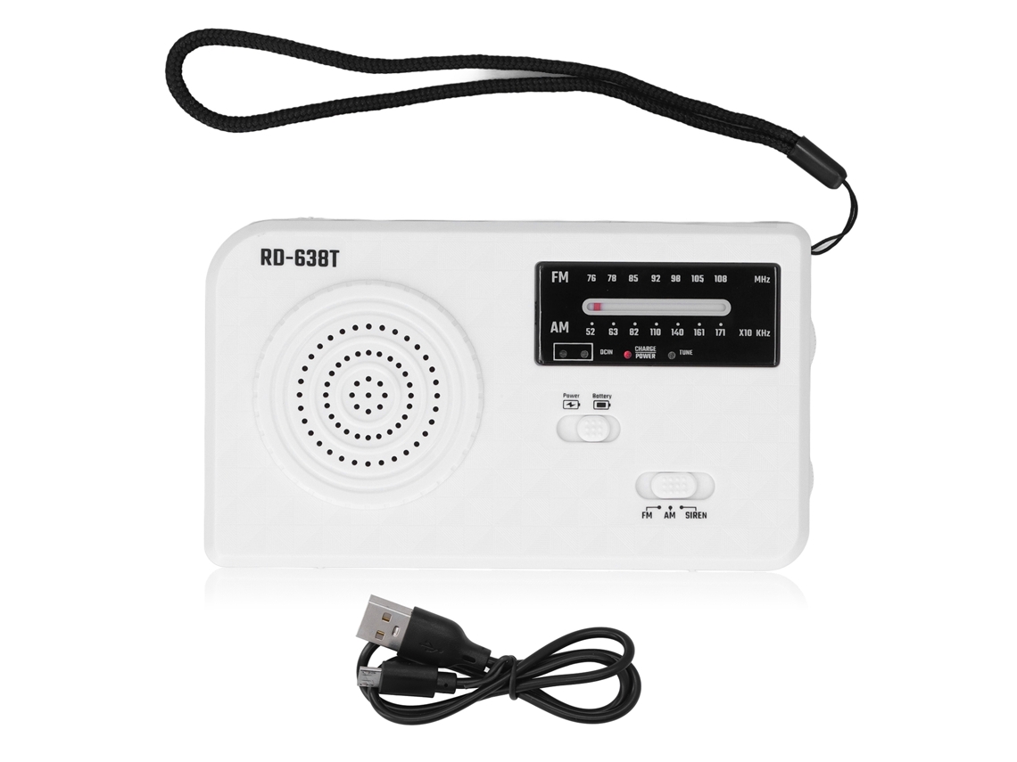 Radio Solar Con Manivela, Linterna Multifuncional, Para Camping, Carga Usb, Emergencia, Color Blanco.