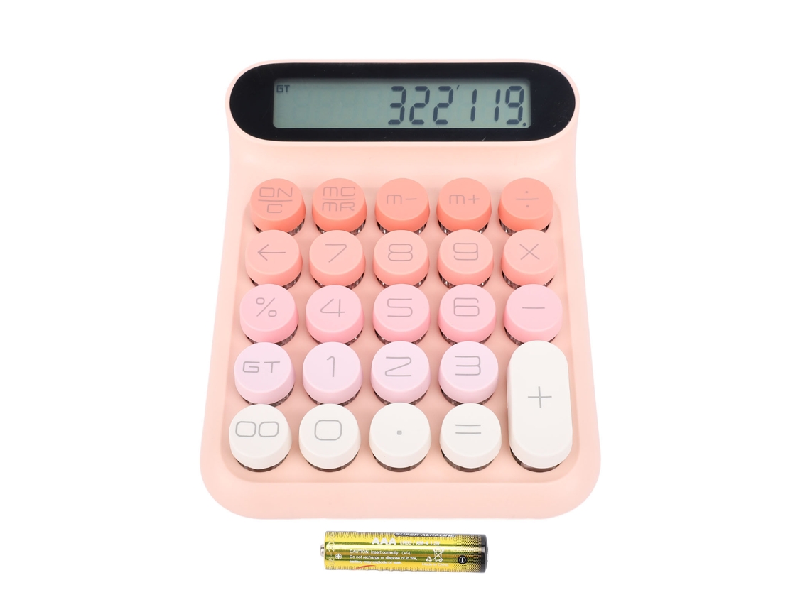 Calculadora Mecânica Cute Com Teclas 24 Lcd Display Antiderrapante Para Escritório Estudantes Rosa