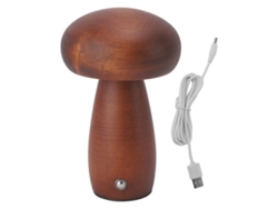 Lámpara De Mesa De Noche De Madera Con Forma De Seta, Carga Usb, Control Táctil, Regulable, Color Nogal.
