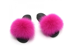 2026-sandalias De Piel De Zorro Para Mujer - Chanclas Con Pelo Suave Abiertas Interior Exterior Ozz 44-45 Rosa Roja
