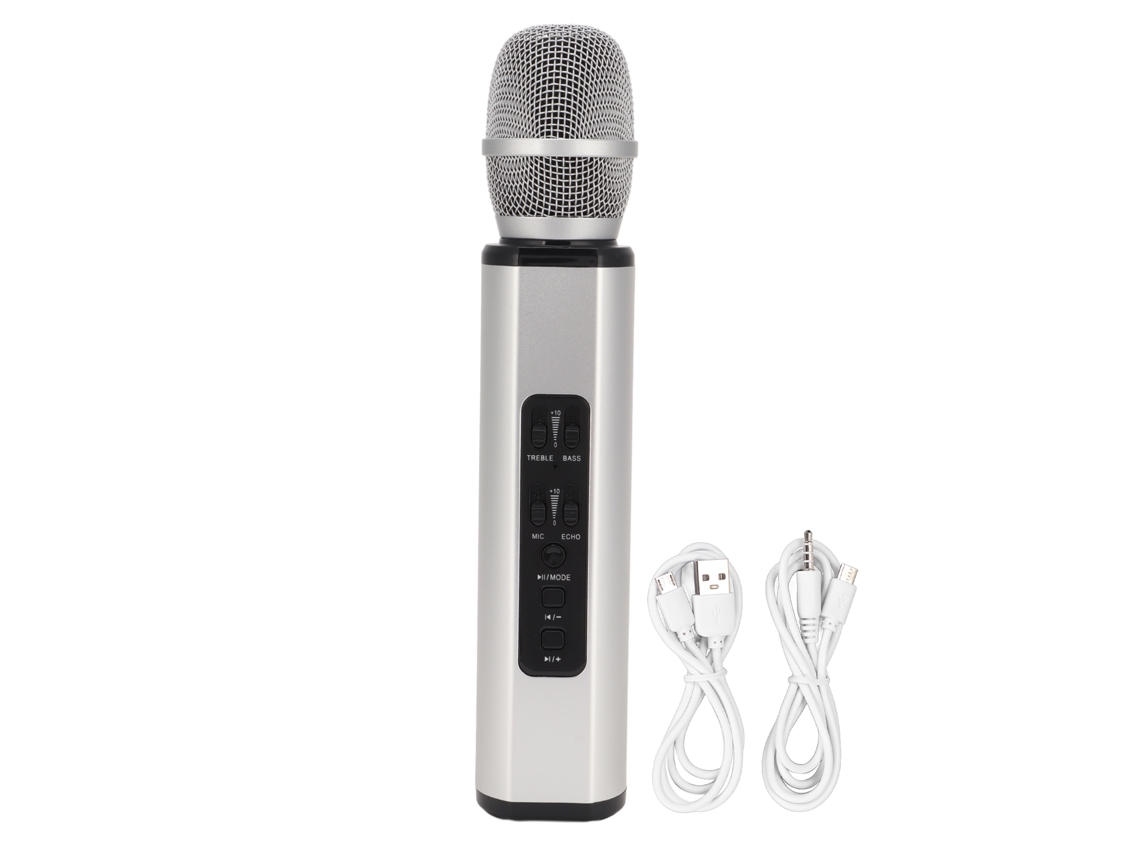 Micrófono Inalámbrico Bluetooth Portátil K6 Con Altavoz Para Karaoke, Smartphones Y Pc - Plateado