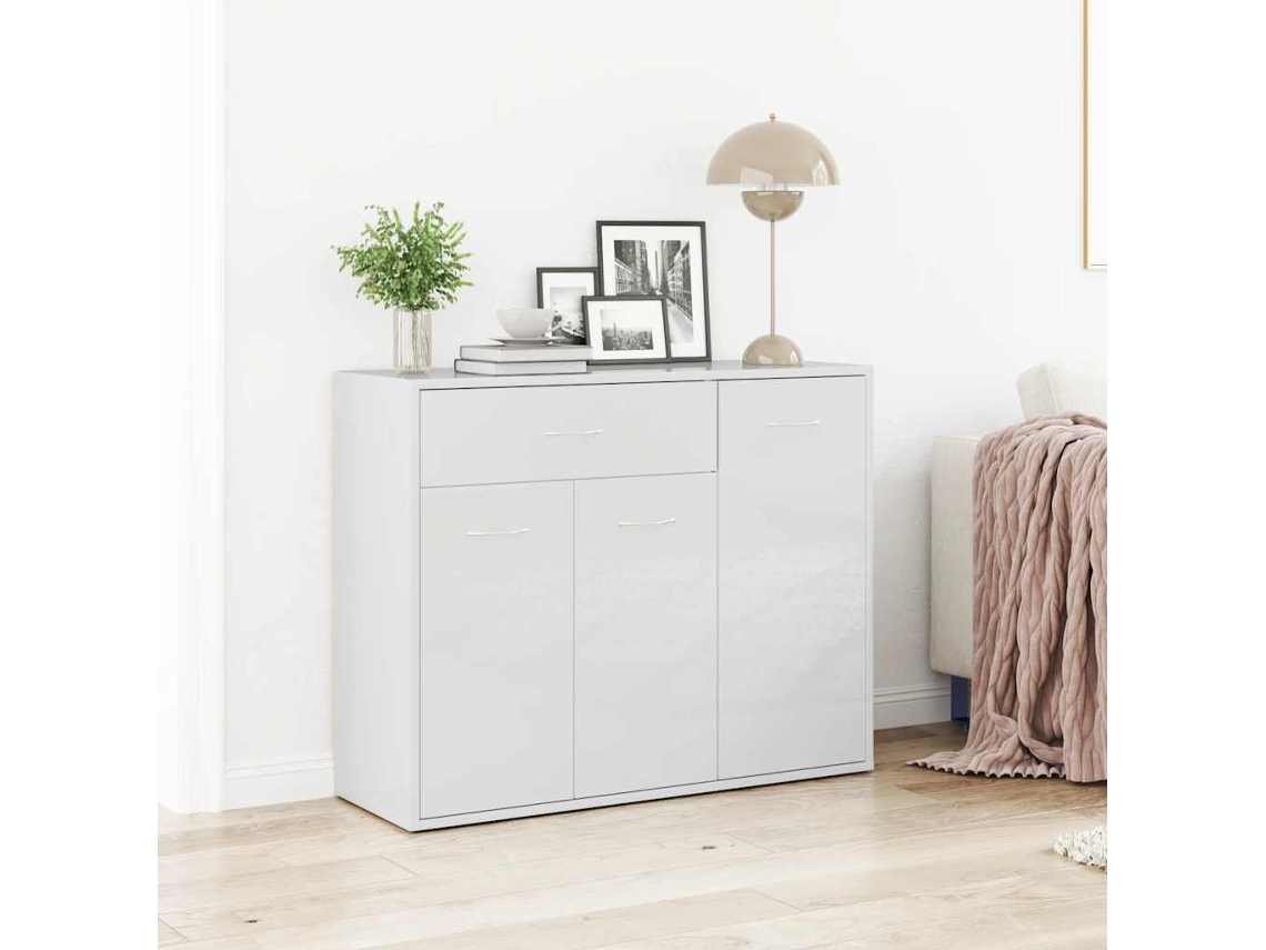 Aparador De Madera Contrachapada Blanco Brillante 88x30x70 Cm