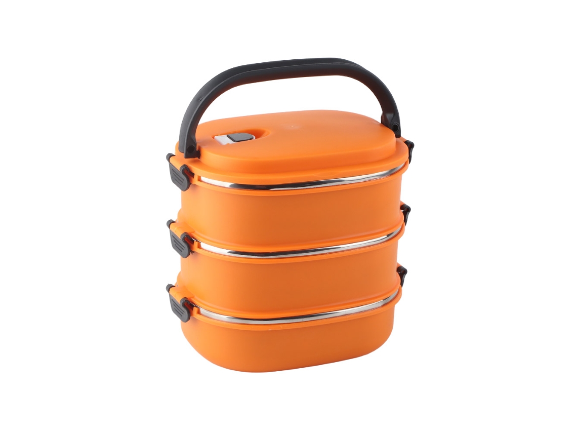 Fiambrera Portátil Isotérmica De Acero Inoxidable De 3 Capas Para La Escuela/trabajo - Naranja