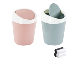 Mini Papeleras De Sobremesa Con Tapa Abatible Y 4 Rollos De Bolsas De Basura (azul, Rosa)