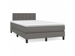 Cama Box Spring Con Colchón Cuero Sintético Gris 120x190 Cm