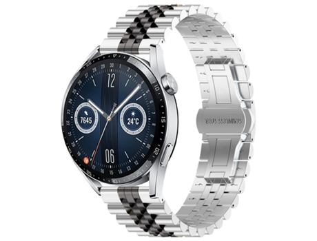 Correa de reloj inteligente para Huawei Watch GT3 de 46 mm Five Bull Half Round de acero inoxidable + herramienta para quitar la correa (plateado +...