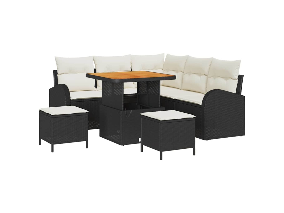 Maison Exclusive - Conjunto de sofá de jardín de 8 piezas con cojines, negro y crema.